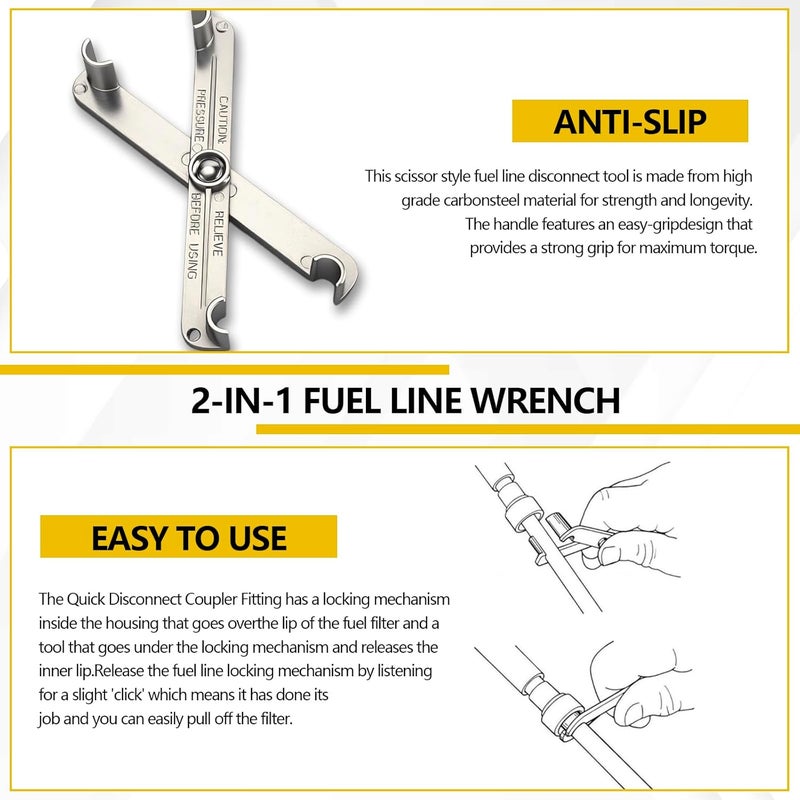 vvag 2 in 1 Fuel Line Disconnect Tool Set for 3/8” and 5/16”,Quick Release Scissor Wrench for Fuel Filter Removal,Professional A/C & Heater Line Service Tool Compatible with GM, Ford, Mazda Vehicles - Image 4